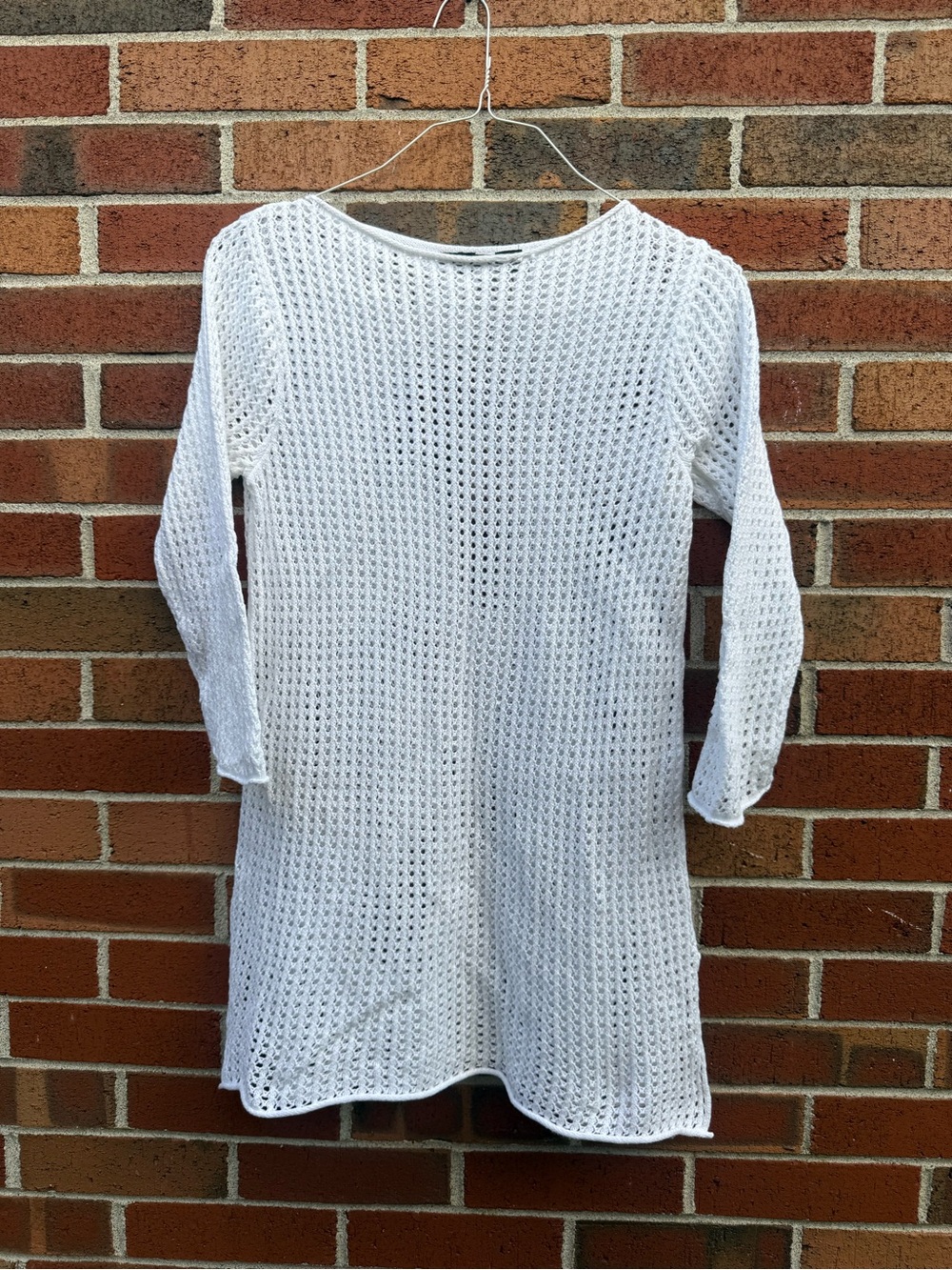 Jeanne Pierre White 100% Cotton Open Knit Tunic Sweater Size Medium